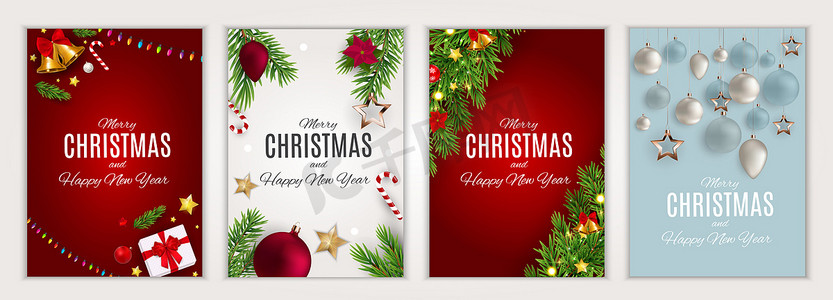 圣诞快乐和新年快乐海报设置。