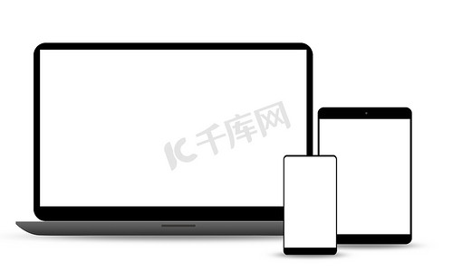 手机外观素材摄影照片_笔记本电脑、平板电脑和手机设置样机隔离在白色背景