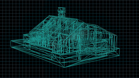 3d 插图-地板设计的技术图纸正在绘制非常详细和现成的房屋 3d 模型