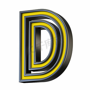 黄色黑色轮廓字体字母 D 3d
