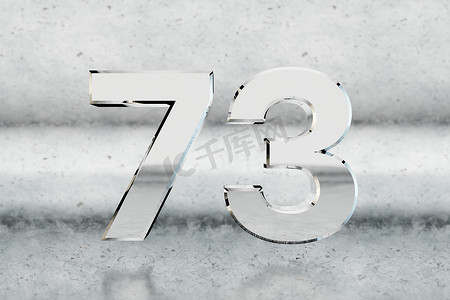 铬 3d 编号 73。划痕金属背景上的光泽铬编号。 
