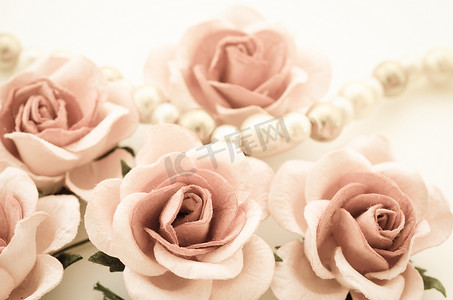 玫瑰和珍珠项链的复古。