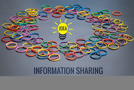 信息共享摄影照片_信息共享概念，带信息字的彩色橡皮筋