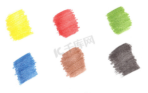 用六种主要彩色铅笔绘制的斑点。
