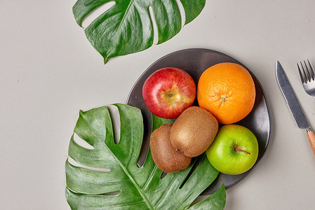 热带水果拼盘摄影照片_健康饮食，节食。