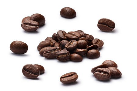 咖啡豆摄影照片_深色 chiaro 烘焙咖啡豆套装，路径