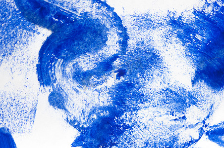 白色背景上的蓝色水彩抽象画笔画