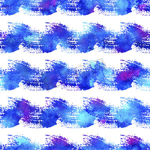 水彩画笔条纹无缝图案手绘蓝颜色的田庄几何设计。