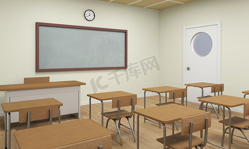 空荡荡的学校教室内部 3d 插图