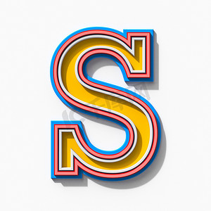 带有阴影的 Slab serif 彩色轮廓字体 Letter S 3D
