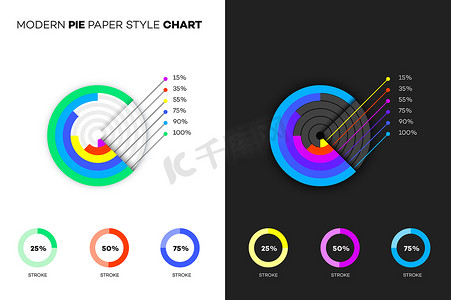 饼图模板摄影照片_现代纸张样式饼图。