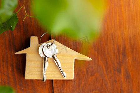 木房子模型缩影和房子钥匙