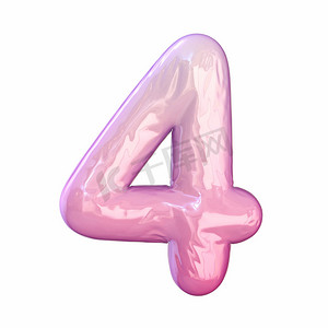 粉红色乳胶光泽字体数字 4 四个 3D