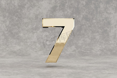 黄金 3d 数字 7。具体背景上有光泽的金色数字。 