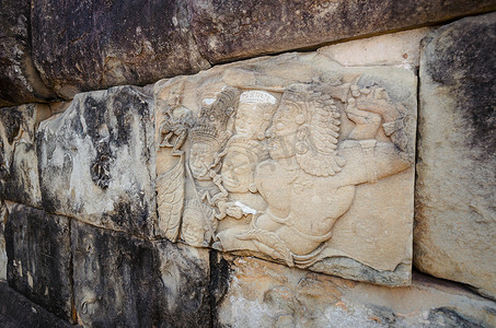 战士石雕刻，吴哥窟，暹粒，柬埔寨