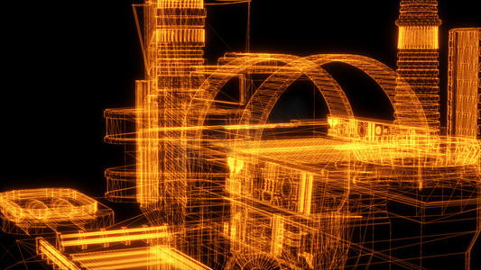 3d草图模型摄影照片_3D渲染-工业建筑线框模型