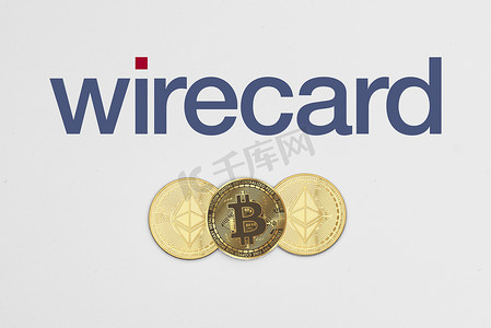 Wirecard 标识上的比特币和以太坊加密货币硬币