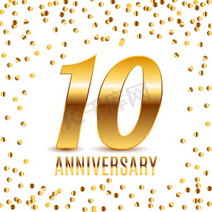 金色数字设计摄影照片_庆祝 10 周年会徽模板设计与金色数字海报背景。
