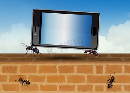 蚂蚁拿着手机的插画