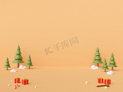 广告背景金色摄影照片_圣诞快乐，新年快乐，圣诞饰品场景，中间有空白空间，用于金色背景的产品广告，3D 渲染