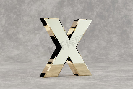 金色 3d 字母 X 大写。