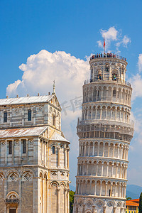 斜塔，意大利比萨市中心的天际线城市景观