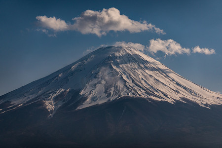 富士山顶的特写，山顶有积雪，与 co