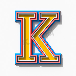 字迹字体摄影照片_带有阴影的 Slab serif 彩色轮廓字体 Letter K 3D