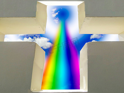 墙壁和文字空间上的跨墙和上帝的彩虹保佑