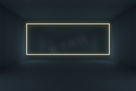 黑暗隧道中发光的矩形线，3d 渲染。