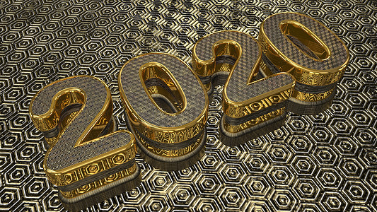 3D纯金色闪亮文字“2020”