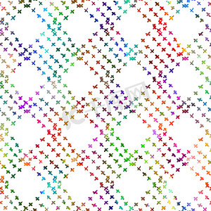 画笔描边格子几何 Grung 图案在彩虹色检查背景中无缝。 