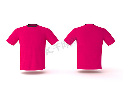三模板摄影照片_粉红色 T 恤模板，背景隔离。