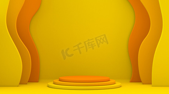 抽象形状黄橙色模拟优胜者领奖台 3D