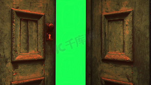 3d 插图-绿屏打开的木门