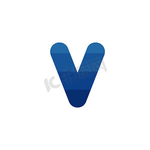 首字母 V 蓝色条纹标志模板。