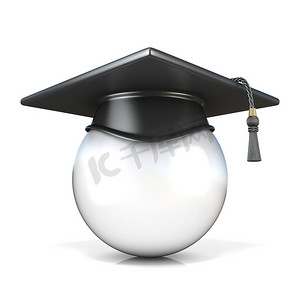 毕业设计展板设计摄影照片_白色球与毕业帽，前视图。