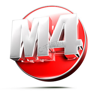 创意字体摄影照片_M4 红色 3D 插图在白色背景上与剪切路径。