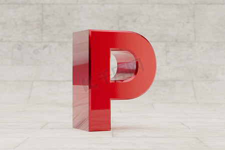 红色 3d 字母 P 大写。