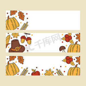 手绘秋天摄影照片_手绘感恩节横幅设计。