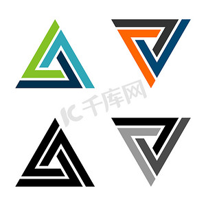 金融插画摄影照片_设置三角形彩色标志模板插画设计。