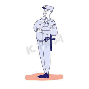 可爱的警察摄影照片_可爱的警察卡通蓝线。