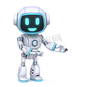 可爱的蓝色机器人欢迎手势 3D