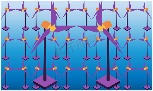 在抽象背景下收集各种大小的风车