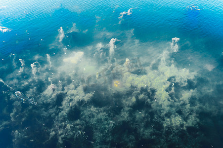 分层场景摄影照片_深蓝色海底背景。