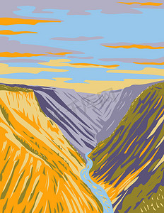 双旦狂欢海报摄影照片_黄石大峡谷在黄石河下游的黄石瀑布在黄石国家公园提顿县怀俄明州美国 WPA 海报 Ar