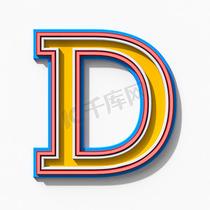 带有阴影的 Slab serif 彩色轮廓字体 Letter D 3D