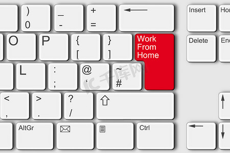 在家工作概念 PC 电脑键盘插图红色