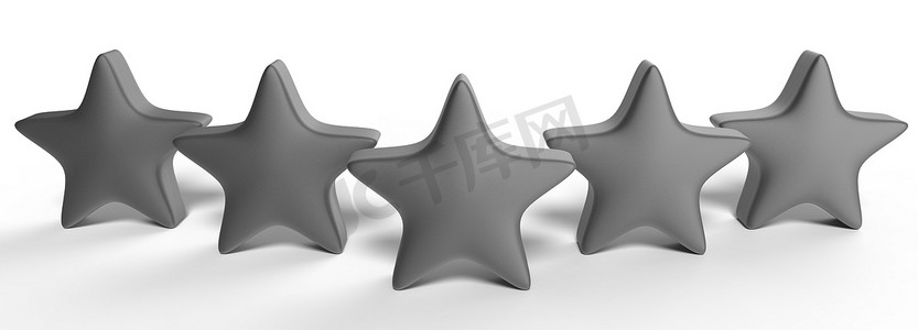 3d 在彩色背景上的五颗灰色星星。