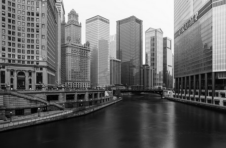 2017春节新摄影照片_芝加哥 — 2017年3月，美国伊利诺伊州：芝加哥黑白照片